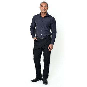 Camisa Social Masculina com Bolso e Colarinho Italiano Preto Regular Fit